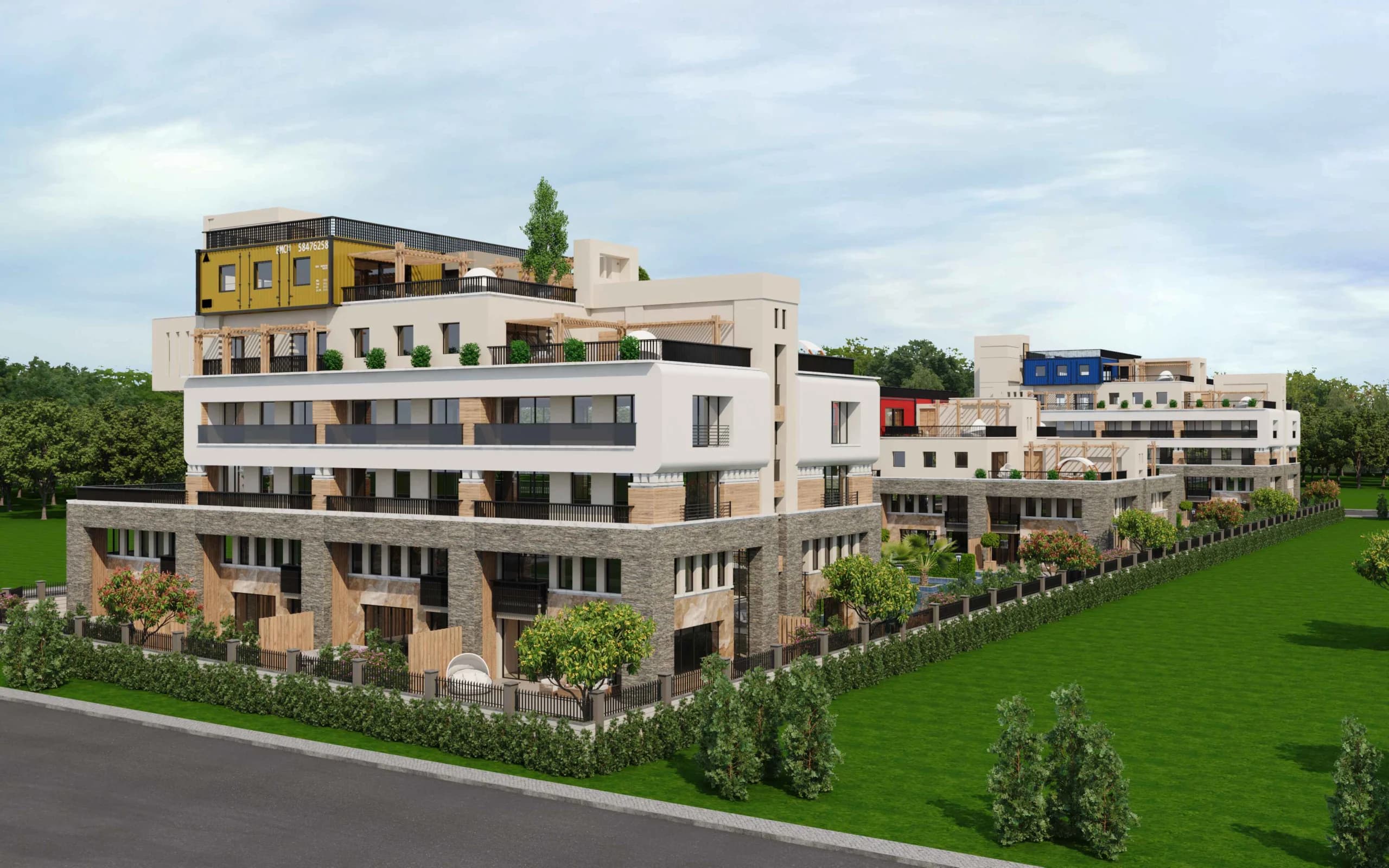 TK 77 Residence sosyal alanlar ve bahçe görünümü