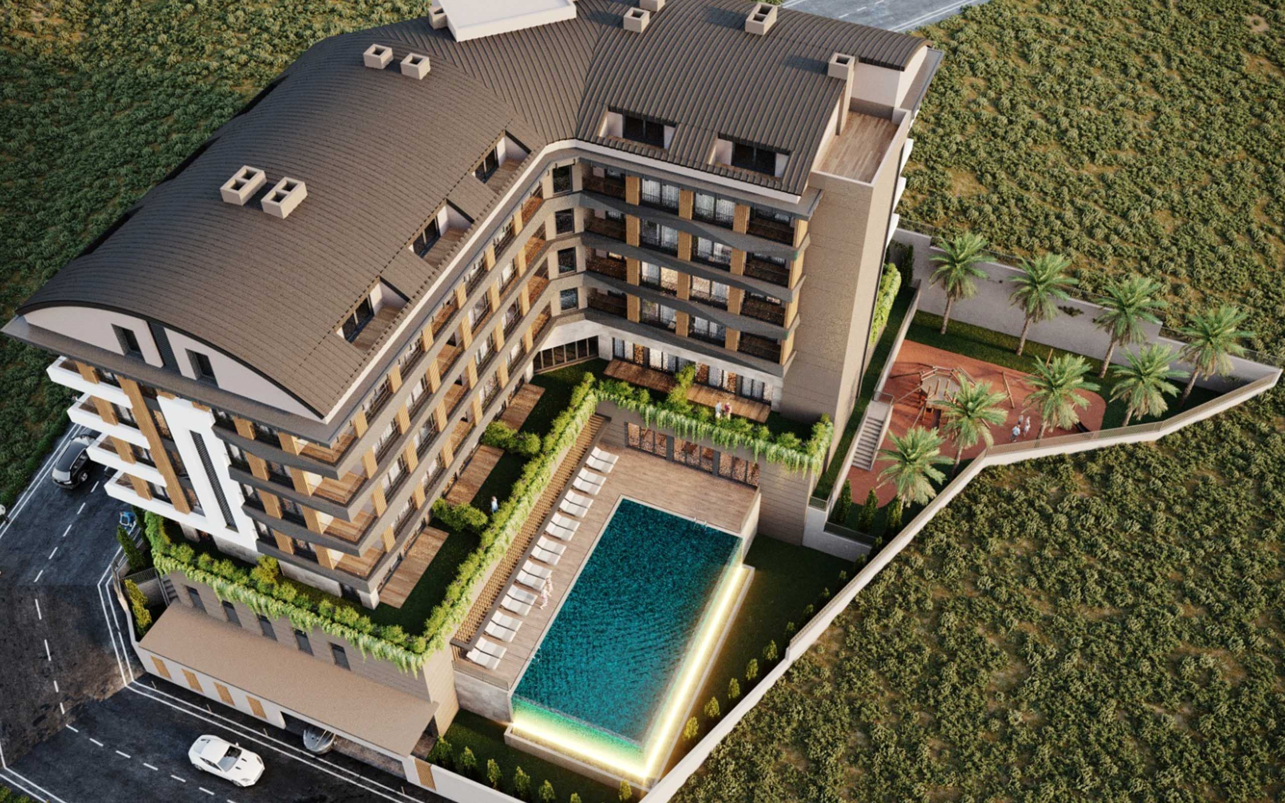 Tuana Park Evleri havuz ve proje görünümü